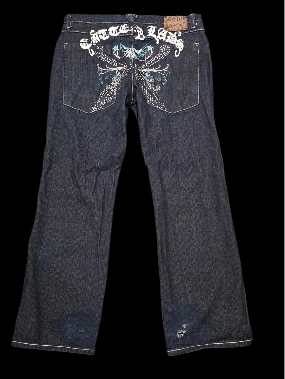 Artful Dodger "CUTTER LADS" Graphic Rhinestone Jeans Size 38 X 34